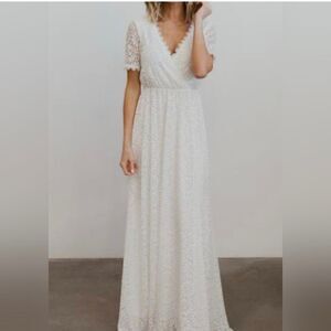 Baltic Born Venice Dress women's size Large white lace wedding maxi deep V Cut